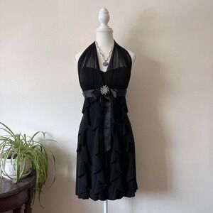 Vintage Y2k Laura Petites Halter Midi Dress Womens Sz 8P Satin Formal darkfairy